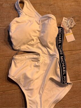Michael Kors White One-Piece with Black Logo Band
